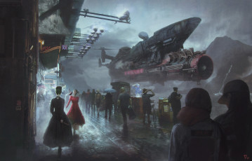Картинка фэнтези иные+миры +иные+времена люди фантастика улица корабль арт sci-fi