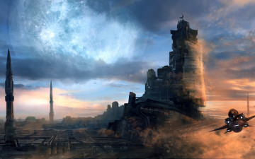 Картинка фэнтези иные+миры +иные+времена небо облака фантастика корабль арт sci-fi