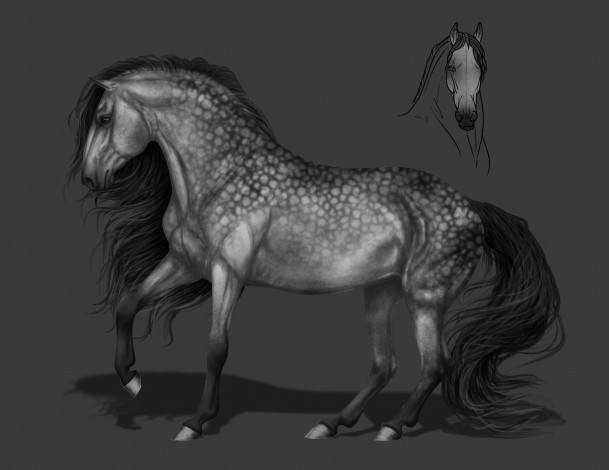 Обои картинки фото рисованное, животные,  лошади, грива, фон, конь