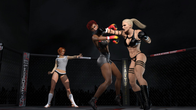 Обои картинки фото 3д графика, спорт , sport, взгляд, девушки, борьба, ринг, фон