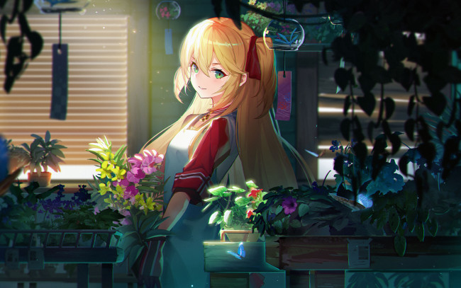 Обои картинки фото аниме, azur lane, цветы, фартук, девушка