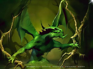 Картинка календари фэнтези 2019 зеленый дракон крылья calendar