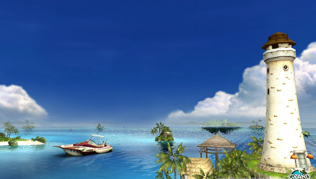 Обои картинки фото видео игры, grand mer, маяк, катер, море