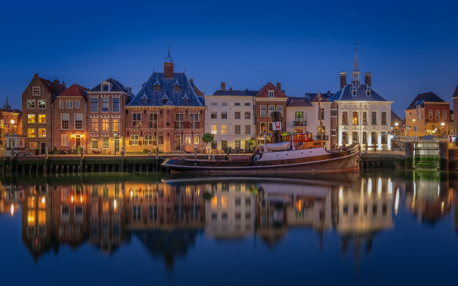 Обои картинки фото maassluis, netherlands, города, - огни ночного города