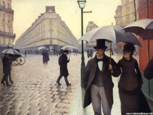 обоя paris, street, rainy, day, рисованные, gustave, caillebotte