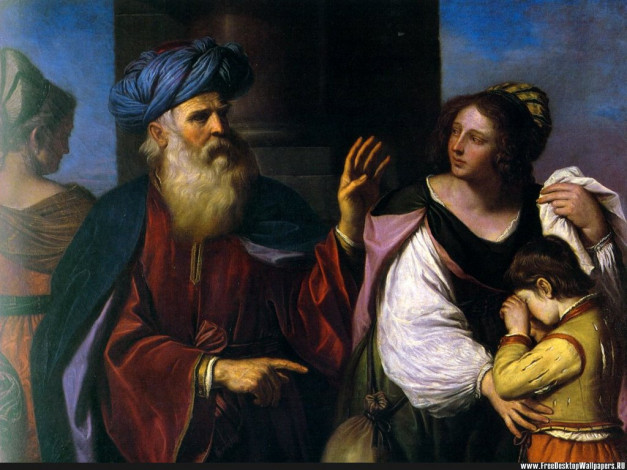 Обои картинки фото abraham, casting, out, hagar, and, ishmael, рисованные, guercino