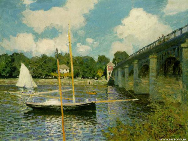 Обои картинки фото дорожный, мост, аржантее, рисованные, claude, monet