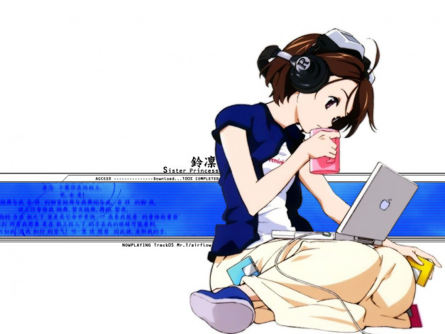 Обои картинки фото sister, princess, аниме, headphones, instrumental