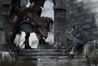 Картинка 3д графика fantasy фантазия стена дракон сражения