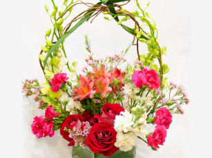 Картинка цветы букеты композиции корзина розы гвоздики