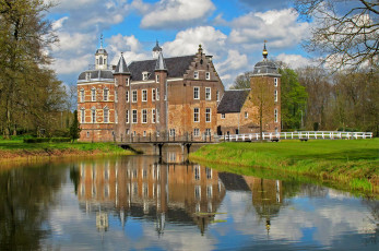 обоя нидерланды, castle, ruurlo, города, дворцы, замки, крепости, водоем, замок