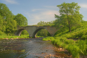 Картинка природа реки озера река деревья мост лето
