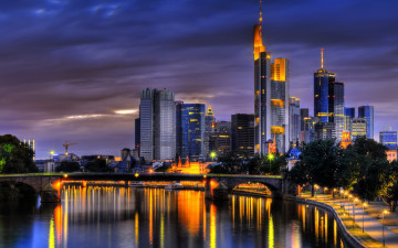 Картинка frankfurt germany города огни ночного ночь дома река