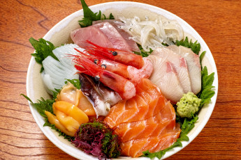обоя еда, рыба, морепродукты, суши, роллы, креветки, лосось, вассаби