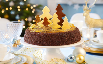 Картинка праздничные угощения елочки торт сервировка праздник
