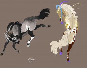 Картинка рисованное животные +лошади лошади фон
