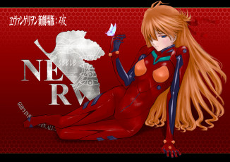 Картинка аниме evangelion красный лист арт девушка фон genesis neon