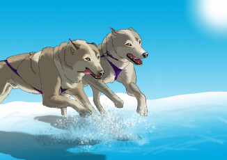 Картинка рисованное животные +собаки собаки снег фон