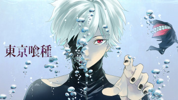 Картинка аниме tokyo+ghoul пузыри красный глаз маска ken kaneki парень