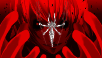 Картинка аниме evangelion улыбка лицо руки красный genesis neon