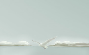 Картинка векторная+графика животные горы море полет облака чайка небо