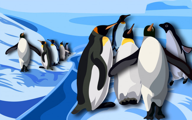 Обои картинки фото рисованное, животные, пингвины, антарктида