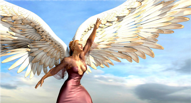 Обои картинки фото 3д графика, ангел , angel, ангел, фон, взгляд, девушка