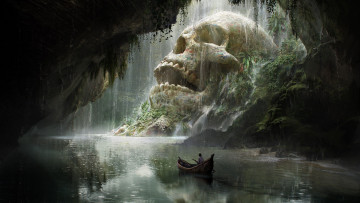 Картинка фэнтези иные+миры +иные+времена quentin mabille fantasy skull cave череп лодка путешествие арт
