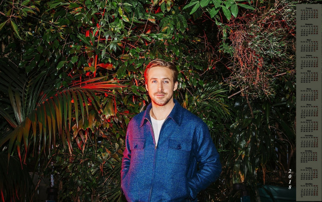 Обои картинки фото rajan gosling, календари, знаменитости, взгляд, растения, актер, парень, 2018