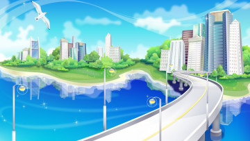 Картинка векторная+графика город+ city чайка мост река город