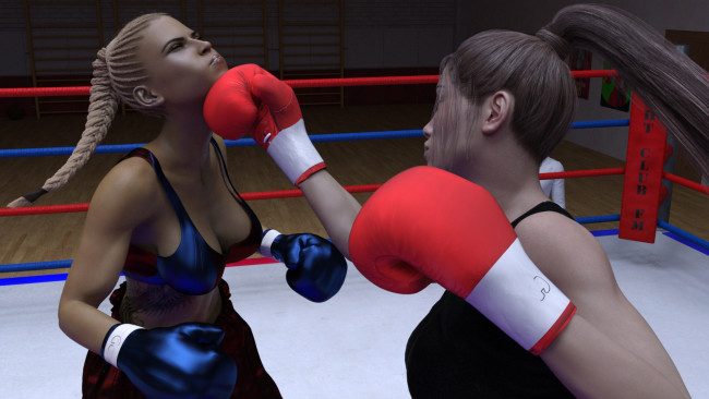 Обои картинки фото 3д графика, спорт , sport, девушки, взгляд, фон, ринг, бокс