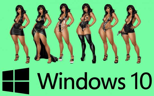 Обои картинки фото компьютеры, windows  10, логотип, фон, взгляд, девушки