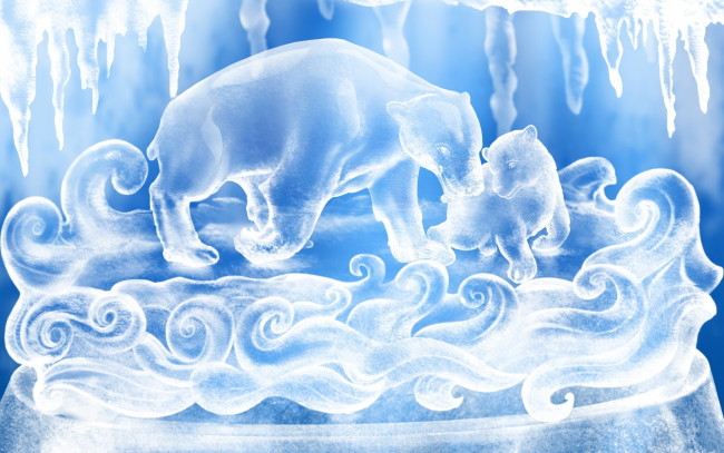 Обои картинки фото векторная графика, животные , animals, белые, лед, медведи