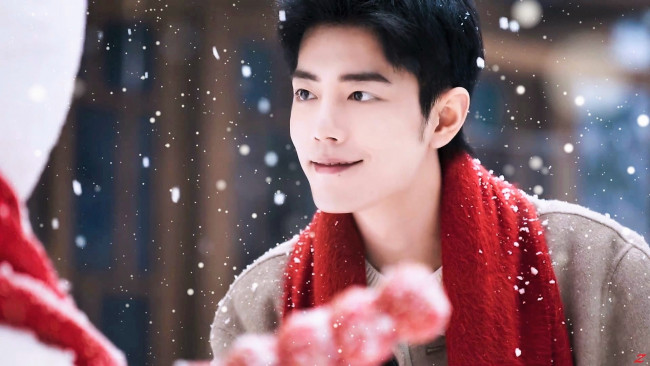 Обои картинки фото мужчины, xiao zhan, актер, лицо, снег, снеговик