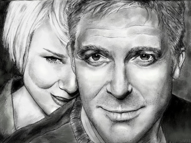 Обои картинки фото рисованные, люди, renee, zellweger, george, clooney