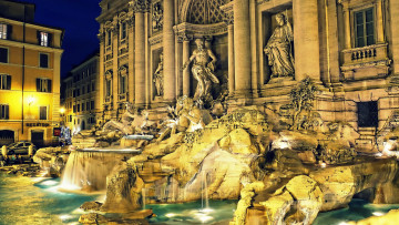 обоя trevi fountain - rome, города, рим,  ватикан , италия, статуи, фонтан, дворец