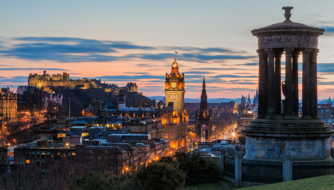 Обои картинки фото edinburgh, города, эдинбург , шотландия, ночь, панорама, огни, город