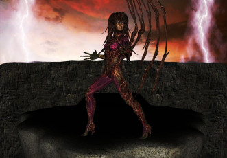Картинка 3д+графика существа+ creatures молнии фон взгляд девушка демон