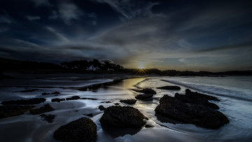 Картинка природа восходы закаты море ночь камни