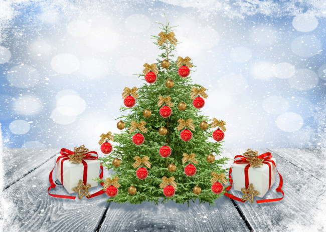 Обои картинки фото праздничные, Ёлки, шары, елка, зима, снег, merry, snow, winter, decoration, christmas, игрушки, банты, рождество, новый, год