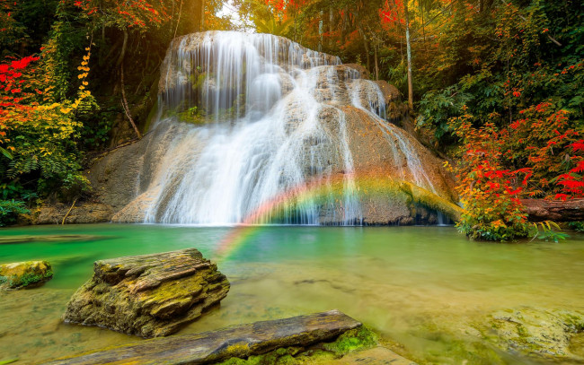 Обои картинки фото природа, водопады, деревья, пейзаж, таиланд, водопад, осень