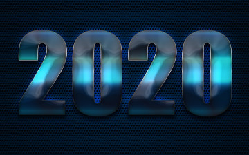 обоя праздничные, 3д графика , новый год, с, новым, годом, 2020, металлический, фон, творческий, металлические, цифры, синий, хромовых