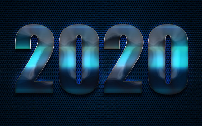 Обои картинки фото праздничные, 3д графика , новый год, с, новым, годом, 2020, металлический, фон, творческий, металлические, цифры, синий, хромовых