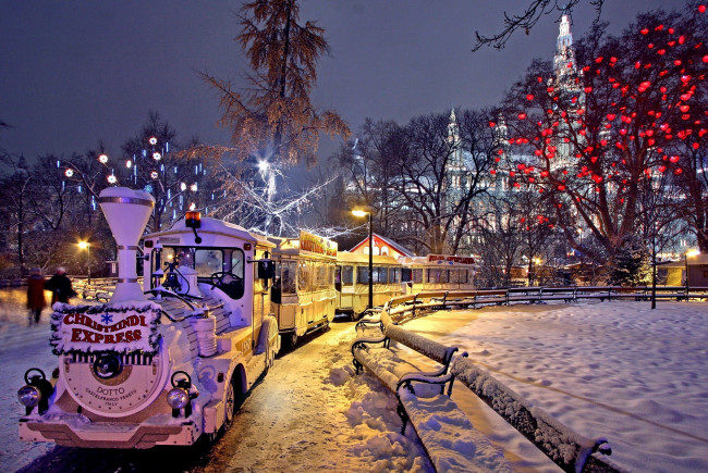 Обои картинки фото праздничные, новогодние пейзажи, надпись, поезд, снег