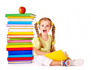 Картинка разное дети девочка косы книги яблоко