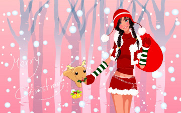 Картинка праздничные векторная+графика+ новый+год снегурочка снег мешок костюм олень лес