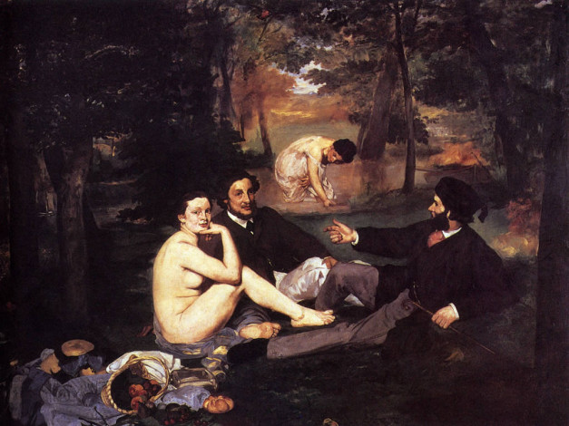 Обои картинки фото the, luncheon, on, grass, рисованные, edouard, manet