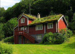 Картинка норвегия города здания дома горы домик трава