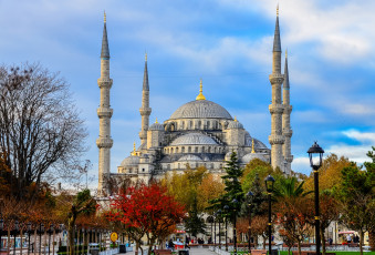 обоя голубая, мечеть, города, стамбул, турция, минареты