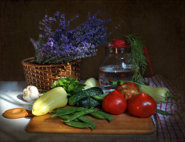 Обои картинки фото еда, натюрморт, овощи, цветы
